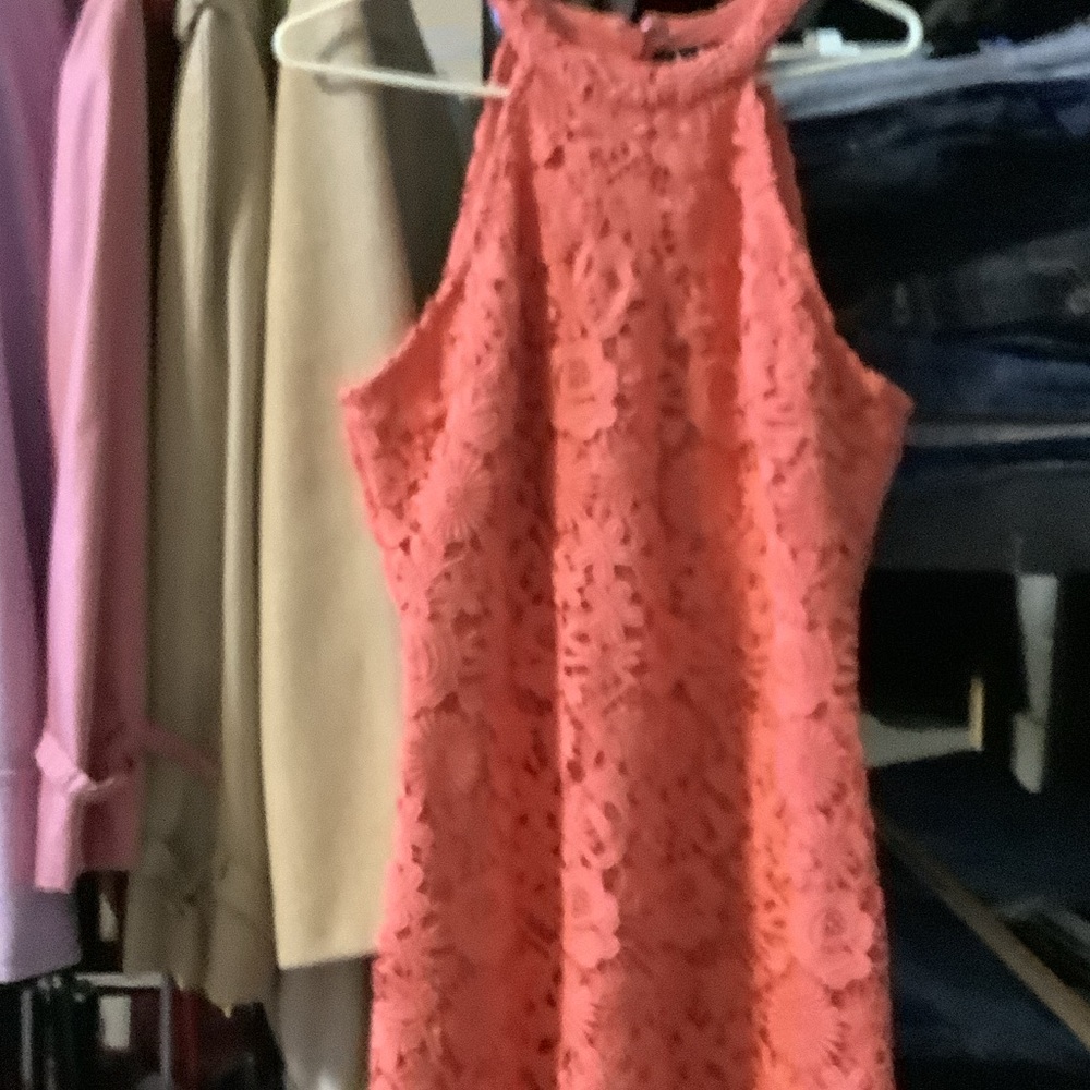 Lulu's‎ Coral Crochet Detail Dress, lace overlay, large